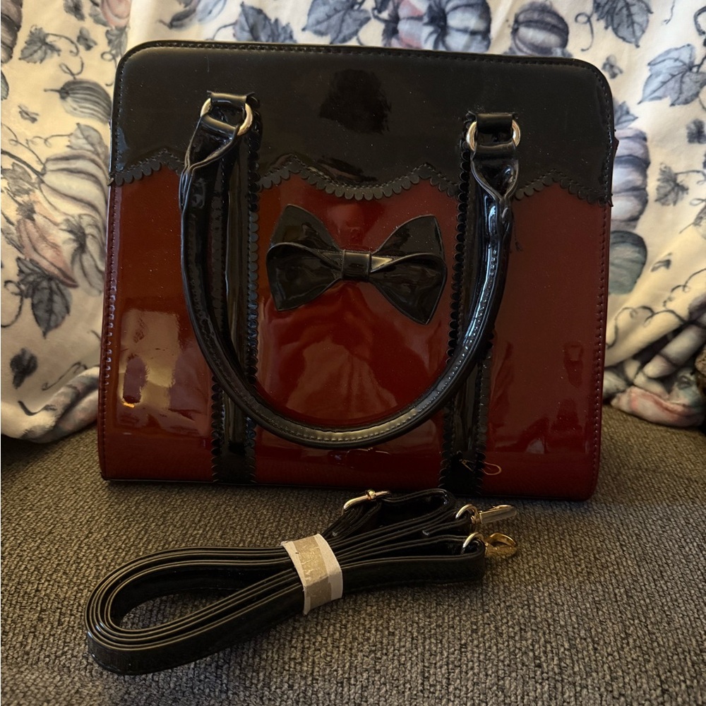 Unique Vintage Black and Red Shoulder Bag with Bow Detail